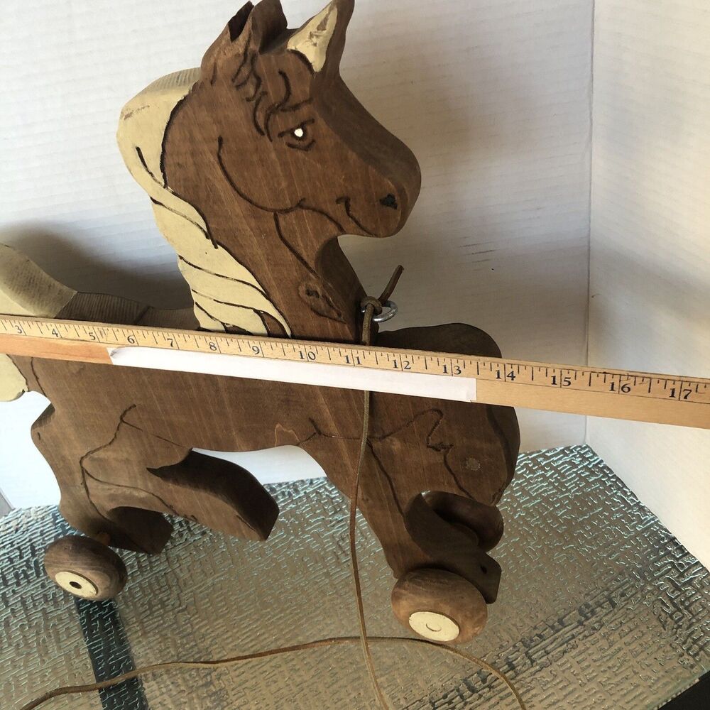 Vitange Wooden Hand Crafted Pull Along Horse Sz 14x16 Hand Painted Legs Move - Picture 10 of 16